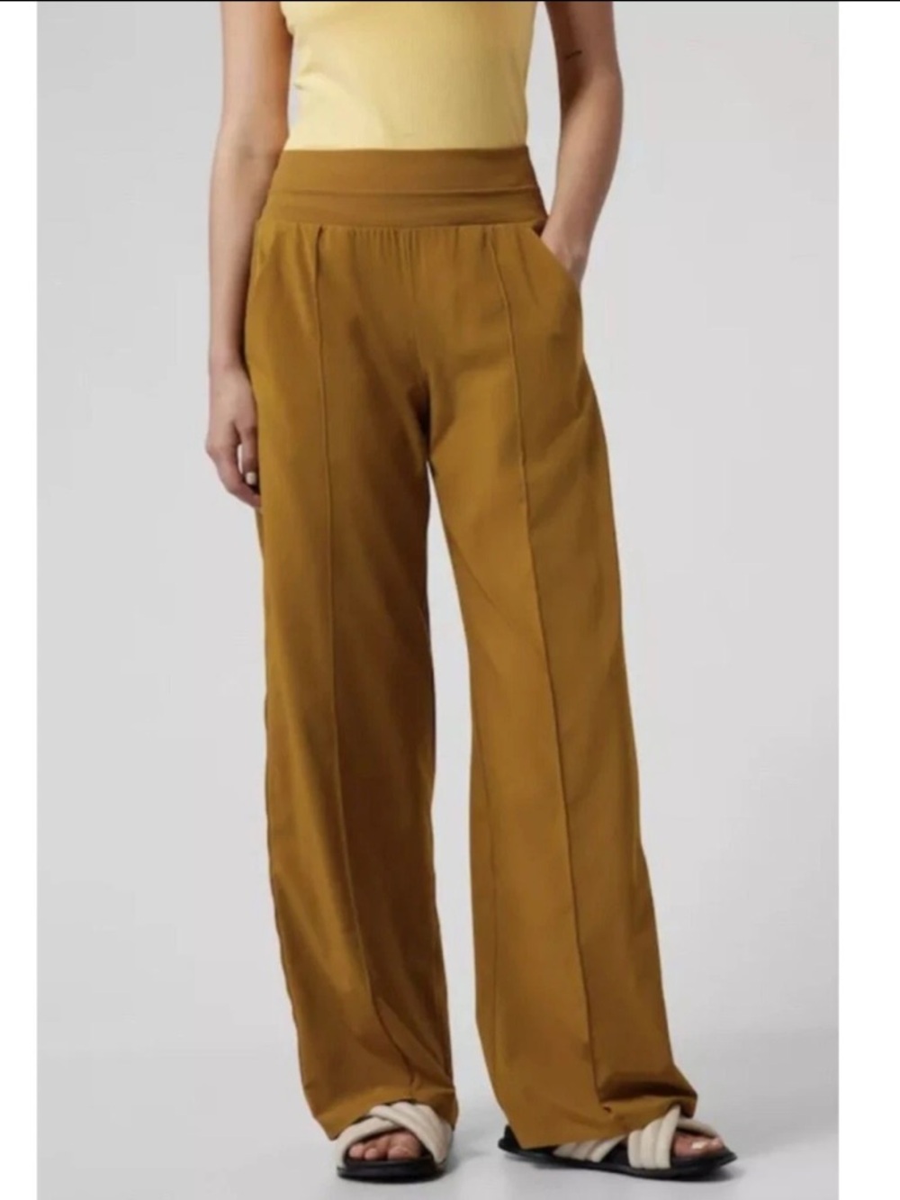 Athleta Nolita Wide Leg Pants 14T Tall Gold Pull On Track Slouchy Travel Casual